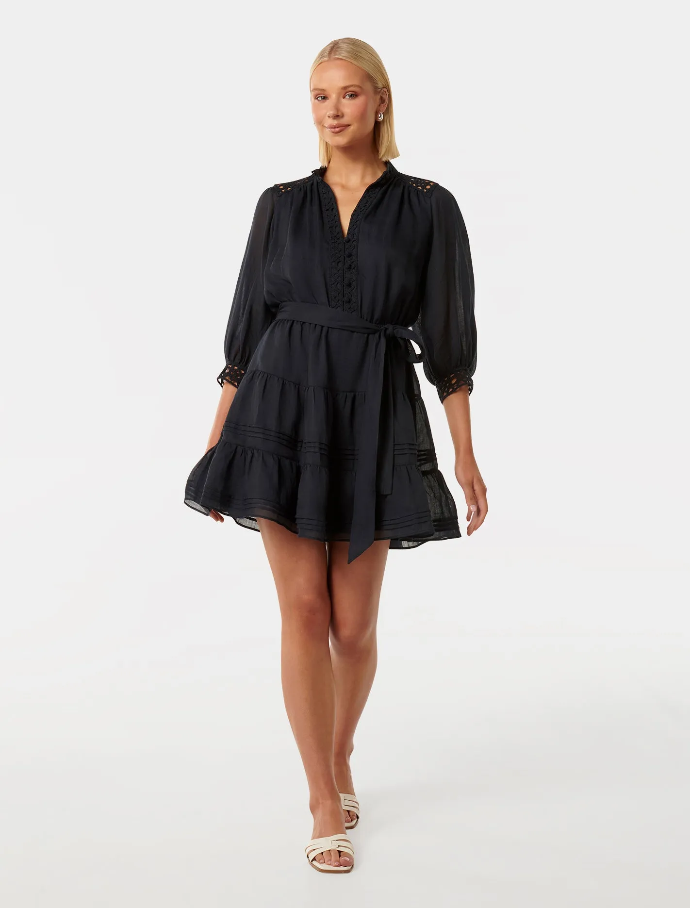 Chic Cecilia Crochet Trim Mini Dress for Effortless Style