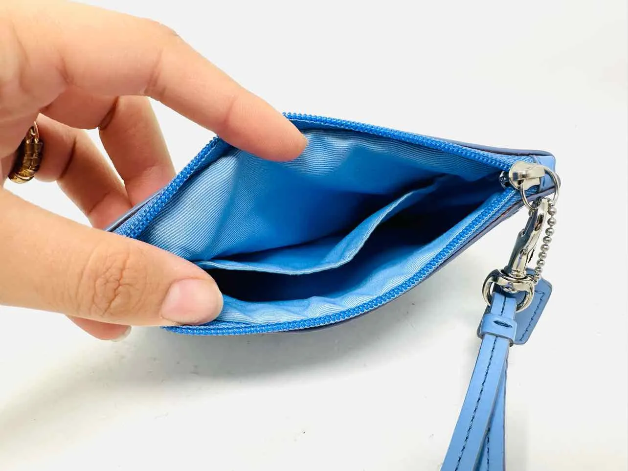 Coach Lt. Blue Signature Fabric/Leather AS IS Designer Wristlet