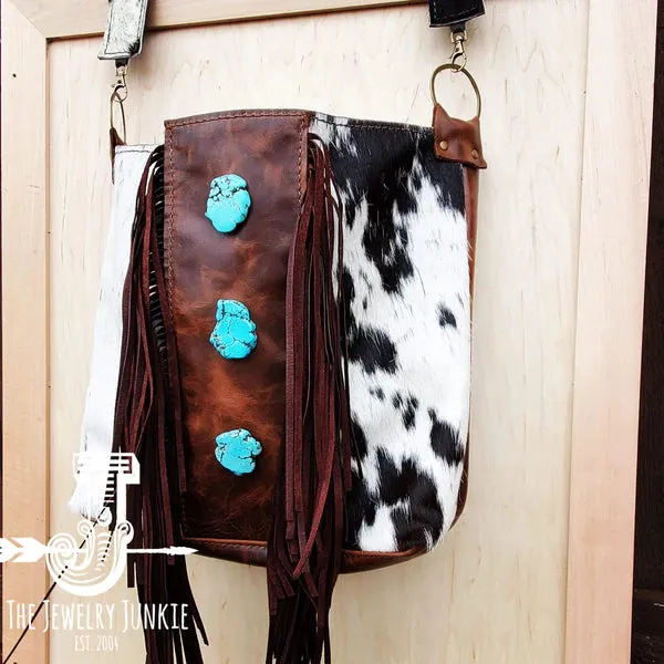 Tejas Leather Bucket Handbag w/ Turquoise Slab