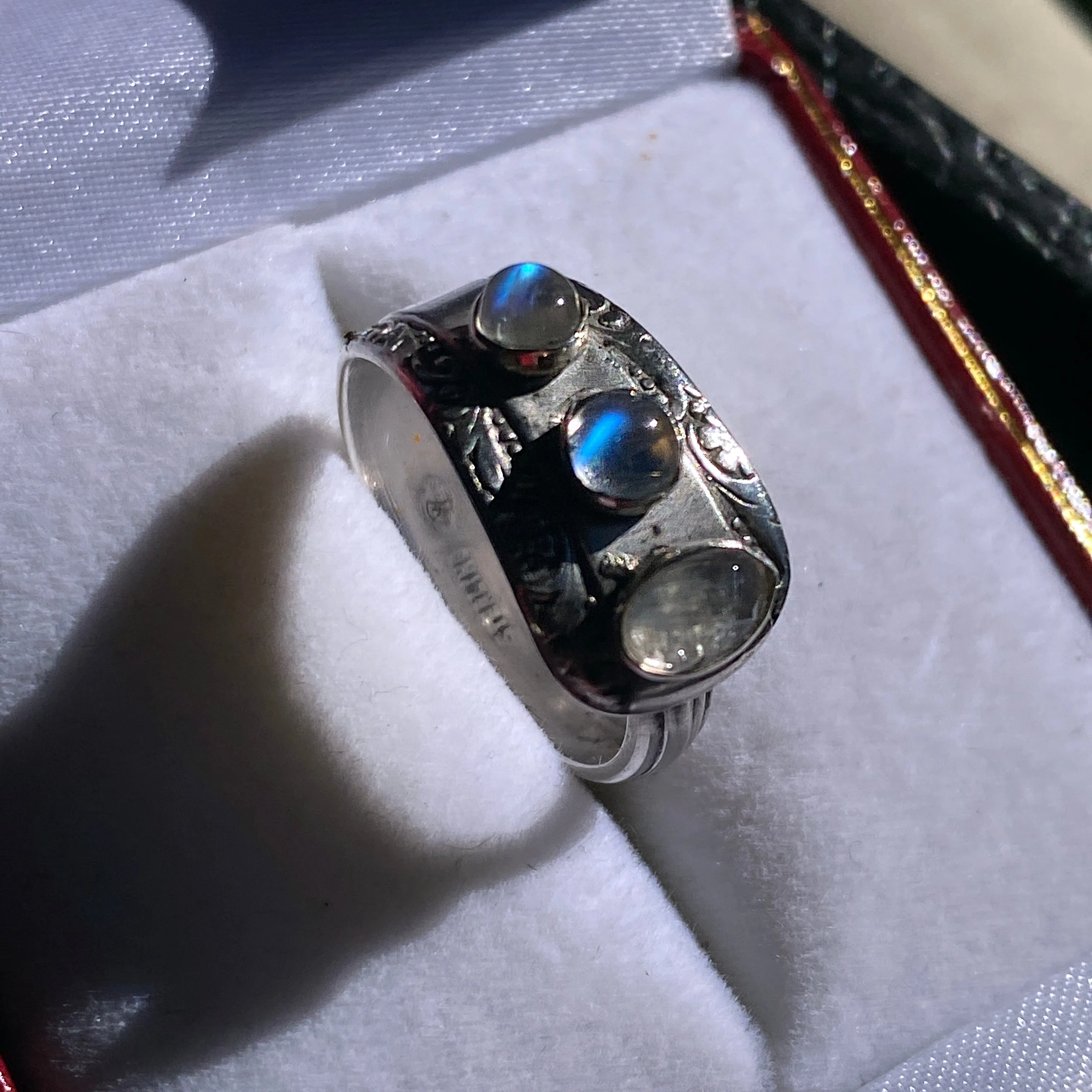 Vintage Sterling Silver Spoon Ring with Moonstone gemstones.